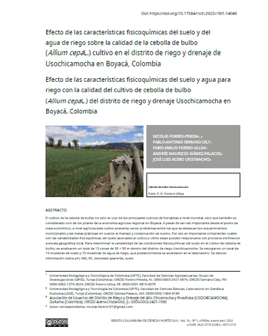 Fisicoquímica de Suelo y Agua para la Cebolla