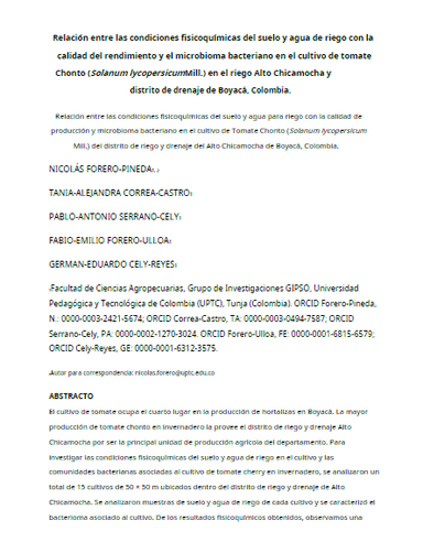 Fisicoquímica de Suelo y Agua Influye en el Rendimiento y Microbioma del Tomate